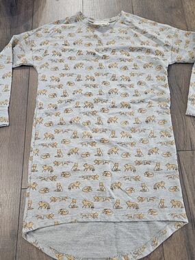 Brat & Suzie Long Sleeved Grey Jersey Dress With Fox Pattern Size Small